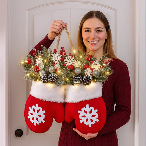 Christmas Glove Garland Wreath – Festive Door & Window Decoration
✨ Glove-Shaped Xmas Flower Wreath – Holiday Door Sign